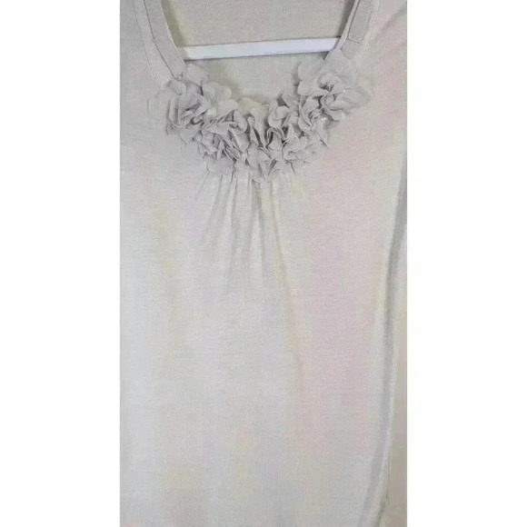 The Limited Tan Taupe Ruffle Neck Short Sleeve Stretch Top Blouse Sz S - Picture 3 of 8